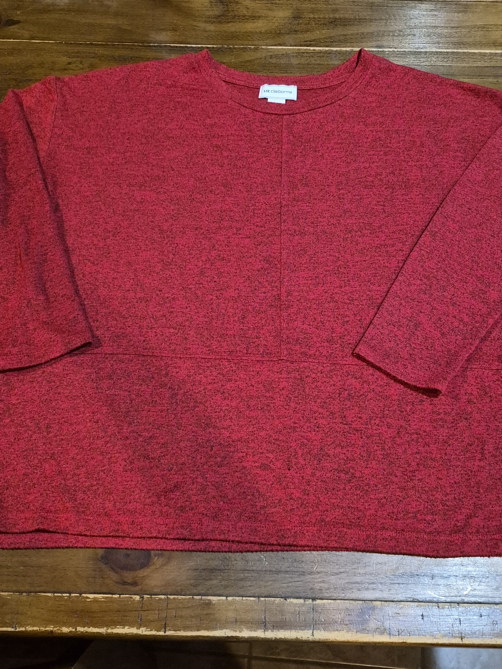 Liz Claiborne Red Space Dye Knit Top Boxy Long Sleeve Crewneck